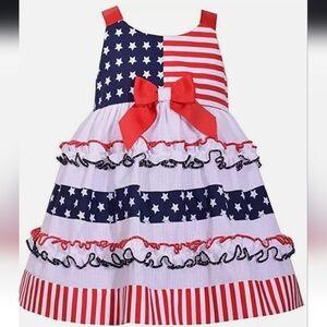 Patriotic Stars and Stripes Dress with Red Bow Bonnie Baby 24M